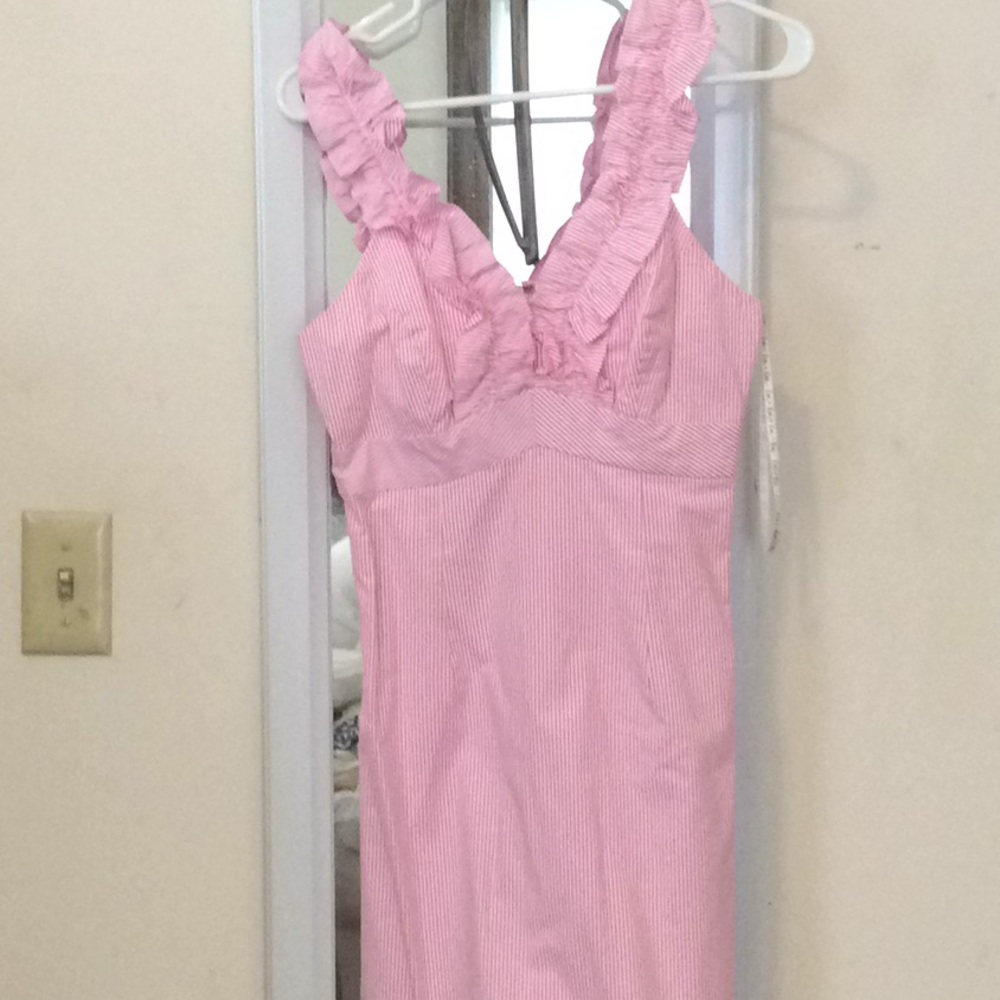 Lily Pulitzer pink and white sear sucker dress